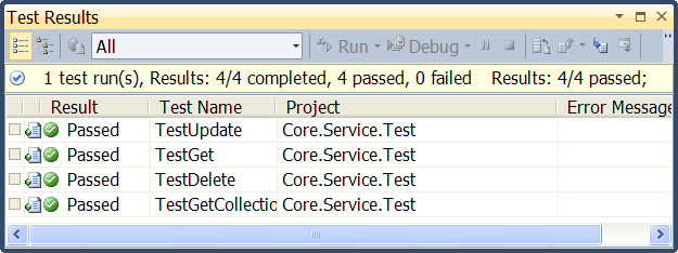 Unit test results