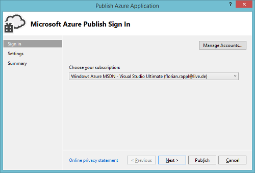 Azure Cloud Service Visual Studio Create