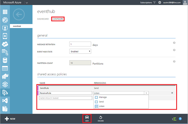 Configure Microsoft Azure Event Hubs