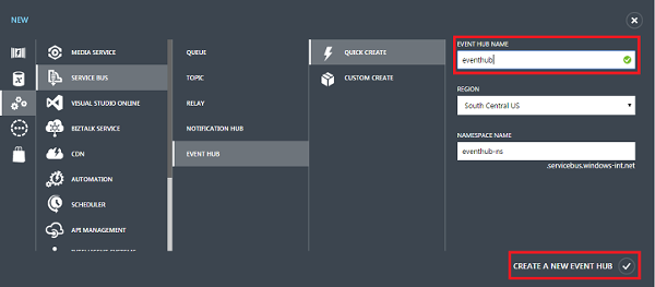 Create Microsoft Azure Event Hubs