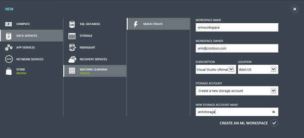 Create Microsoft Machine Learning Workspace