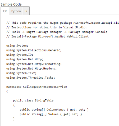 Azure Machine Learning Info API Web