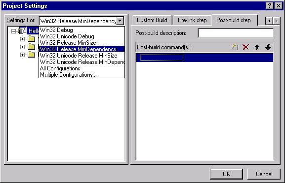 Making sure that Win32 Release MinDependency is selected.
