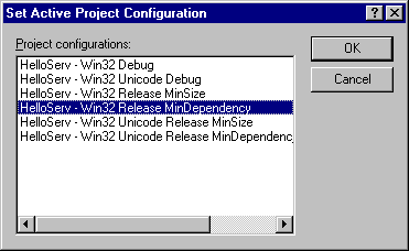 Selecting the Win32 Release MinDependency configuration.