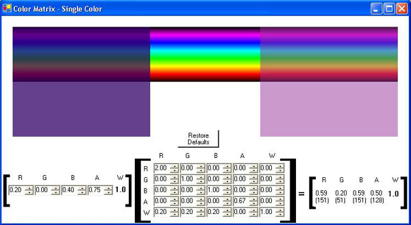 Figure 6 Color Matrix for a single color demonstration.