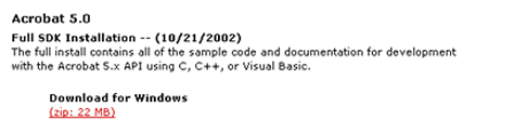 Link on Adobe website for the Acrobat 5.0 SDK