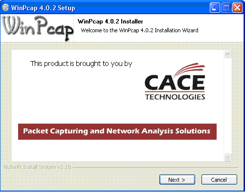 WinPcap screenshot