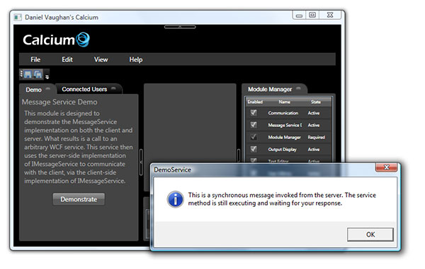 Screenshot of Demo Message Module, displaying message.