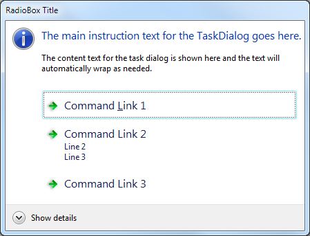 Command link box emulated on Windows 7