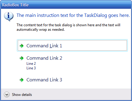 Command link box emulated on Windows XP