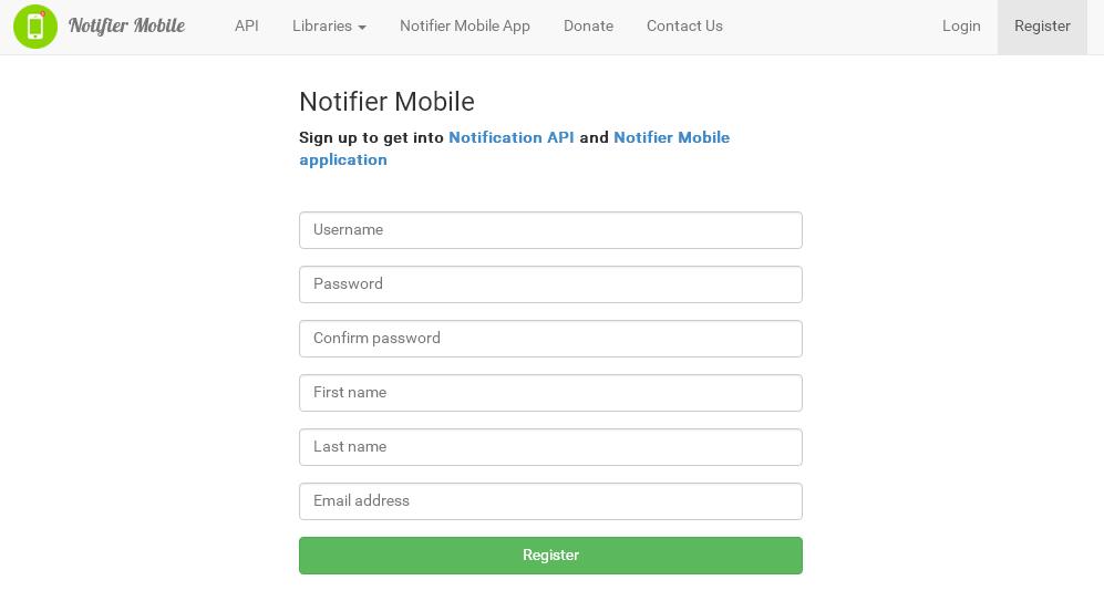 Register an account on Notifier Mobile