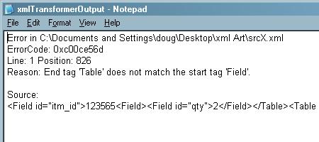 Sample screenshot of parse error output