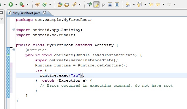 A screenshot of the root source code in Eclipse