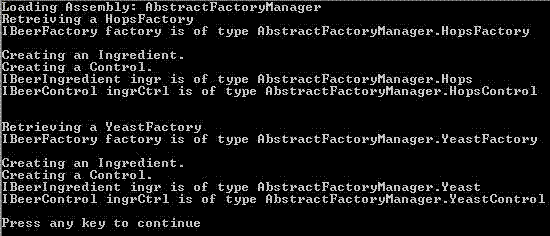 Abstract Factory Manager Example Output