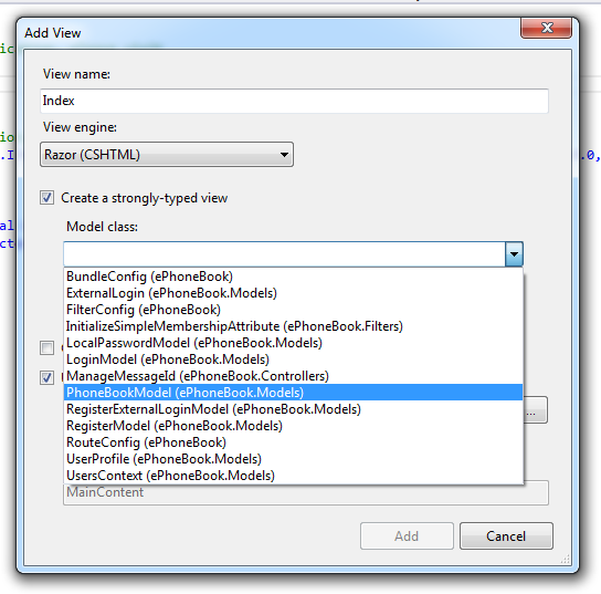 select typed model - view mvc