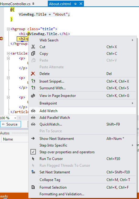 Add Watch - visual studio