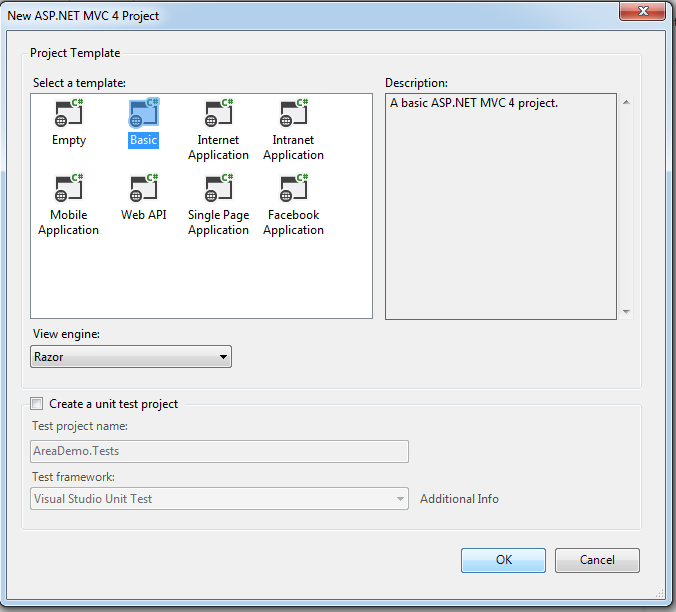 Choose Basic template MVC4 Project