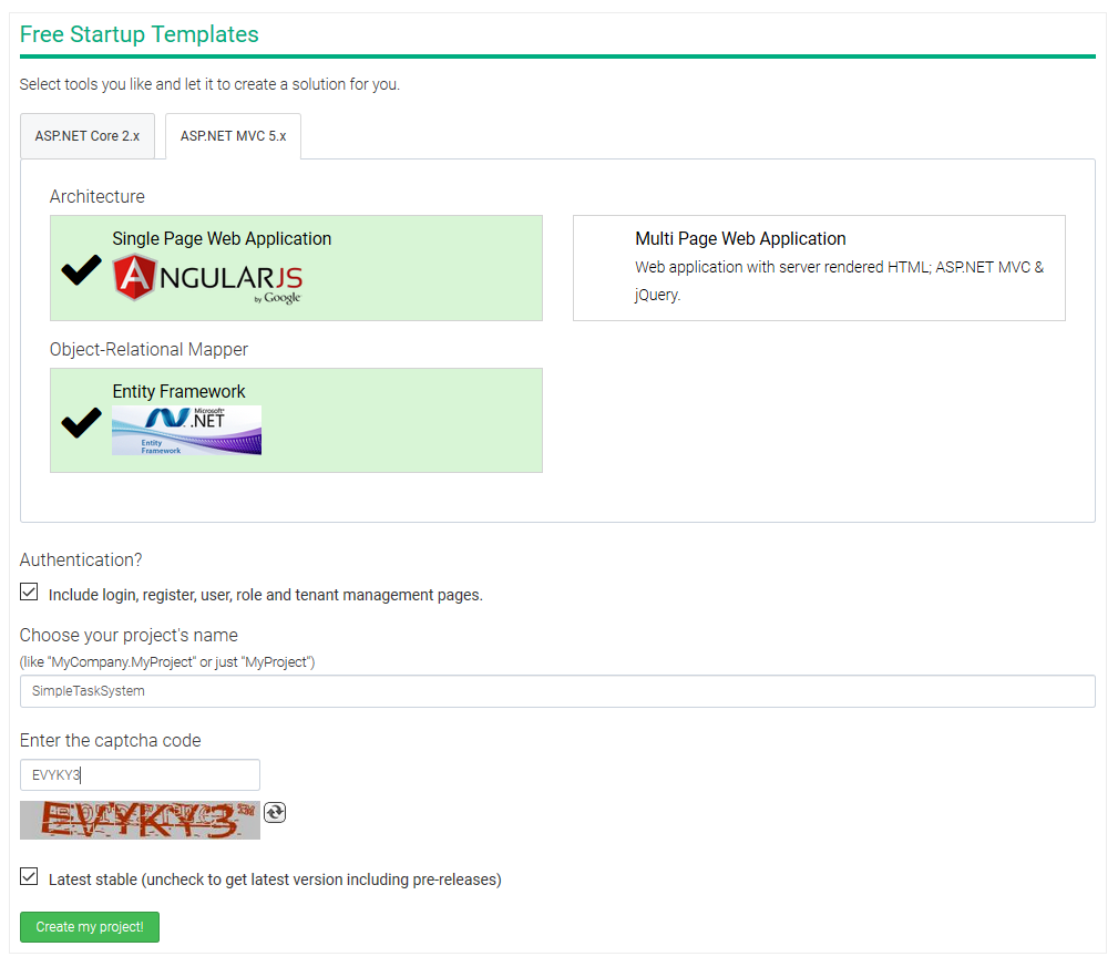 Create template by ASP.NET Boilerplate