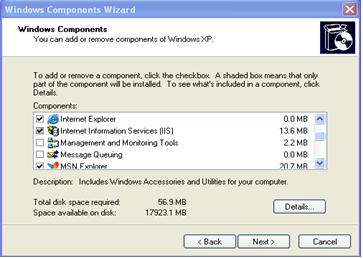 Windows components wizard
