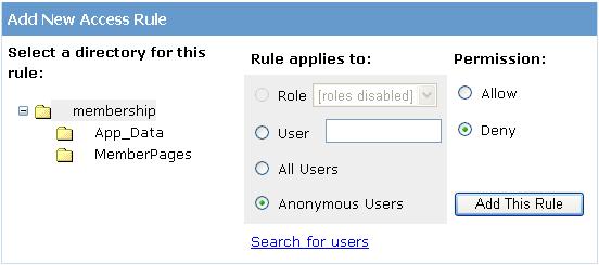 Add new access rule wizard