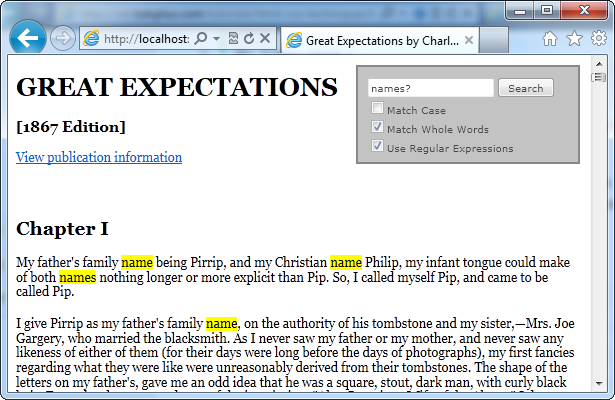 Screen shot of Great Expectations with highlighting