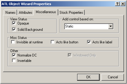 ATL Object Wizard Properties (Miscellaneous)
