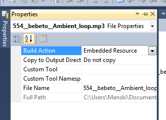 Selecting the correct build action for .NET assembly resources.