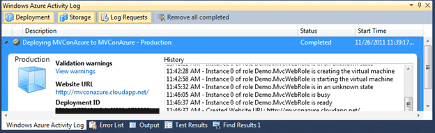 Windows Azure Activity Log