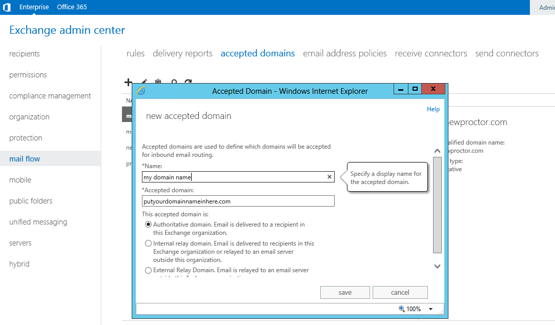 microsoft exchange mail domain