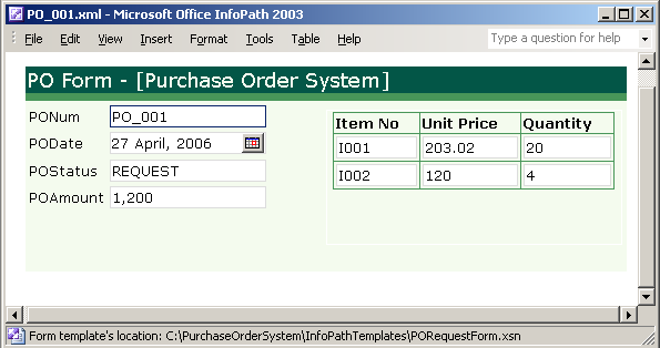 purchase order example. the sample Purchase Order