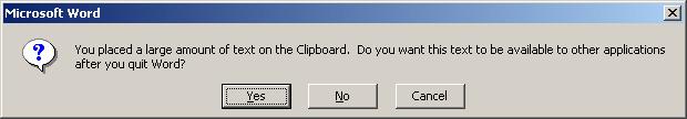 Message shown when Winword Exits