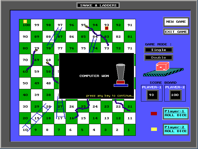 Snake & Ladder Game - C Graphics (TurboC+