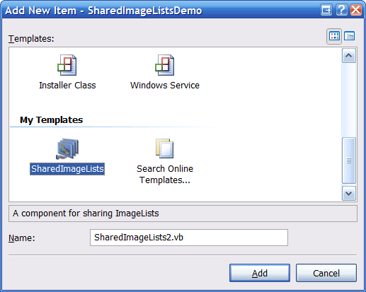 Add New Item Template Dialog