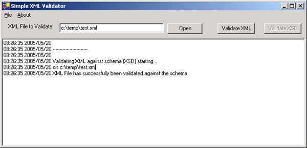Simple code to validate an XML file against a schema file (XSD