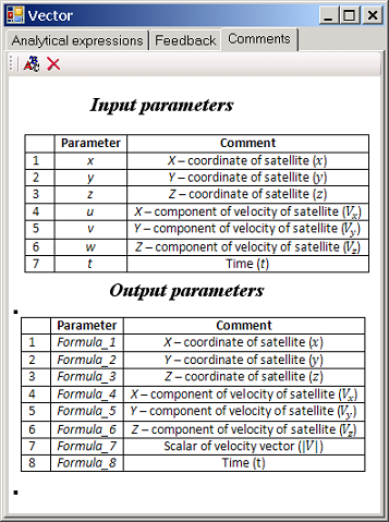 Pareameters of Vector object