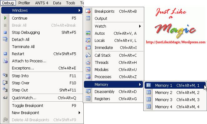 Showing Memory Window Showing Memory Window