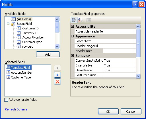 Insertable gridview columns