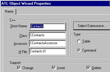 OLE DB property settings