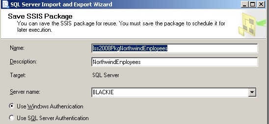 Final import wizard form - saved package name