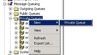Creating queue from computer management snap-in