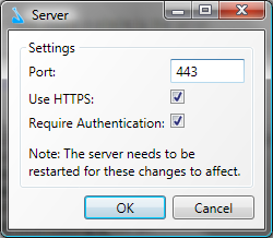 Silver JukeBox Server - Image of the settings dialog on server