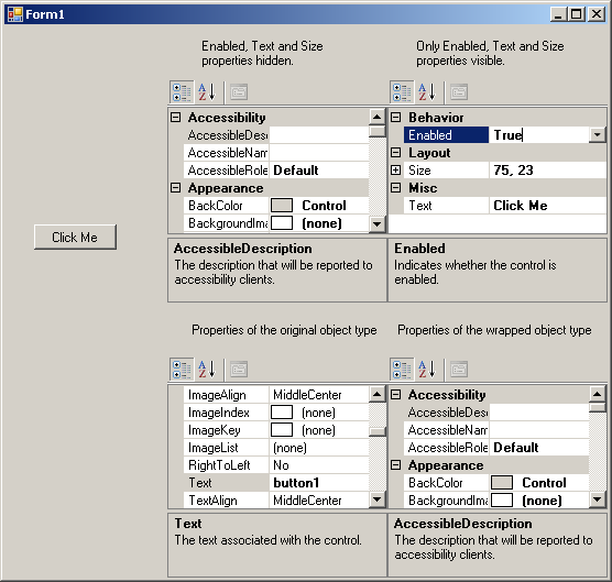 Button wrapper objects assigned to PropertyGrid