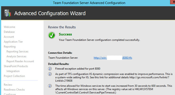 Team Foundation Server 2012 Advanced Configuration - Success