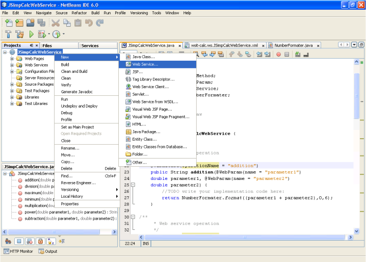 Create Web Service Netbeans Menu