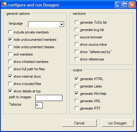 Doxygen configuration dialog