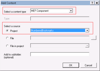 Add content dialog