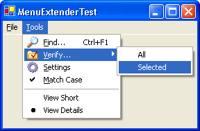 Sample menu with XP theme applied