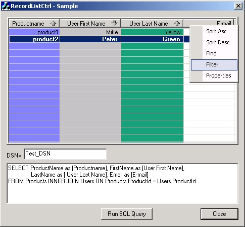 Sample screenshot with CListCtrlEx