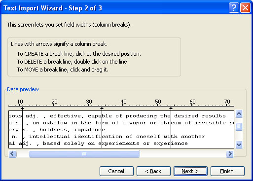 The import text dialog of Microsoft Excel
