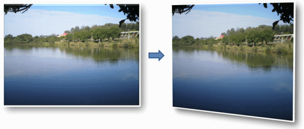 Projecting one of the lake images using an homography matrix.